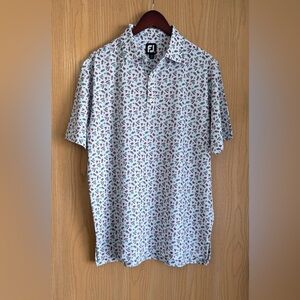 FootJoy | Mens Medium | Mini Floral Lisle Self Collar Golf Polo Shirt Stretch
